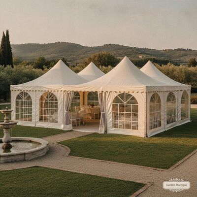 comprar Elegante Jardim Festa Marquise Tenda Alumínio Quadro Creme Canopy marfim Panorama Janela Villa Italiana Recepção ao ar livre Fabricação em linha