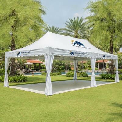 comprar Custom Branded Party Marquee Tent OEM Logo Impressão Tailândia Hospitality Event Aluguel Canopy Promocional Fabricação em linha