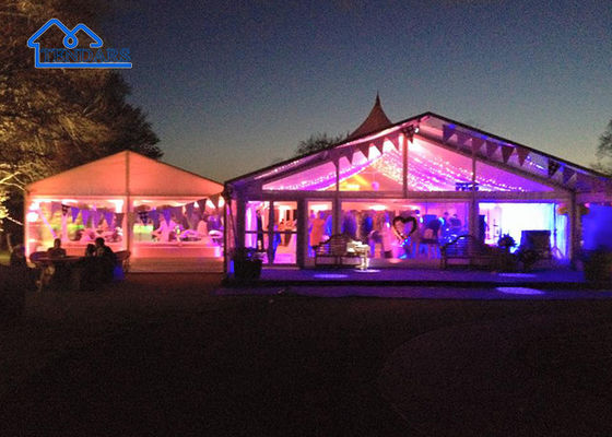 Retardante de incêndio Tendas de festas de festas de festas reforçadas com estrutura de liga branca Elegante PVC Premium Canopy Structure