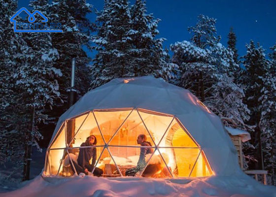 Estrutura de alumínio 6061/T6 12m de diâmetro Glamping Tenda de hotel em lona de PVC Banheiro privativo para resorts de luxo