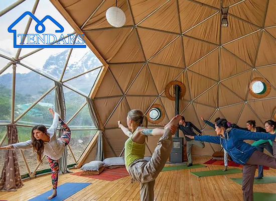 Casa de campo de glamping personalizado abrigo geodésico domo casa tenda para local de casamento / estúdio de yoga