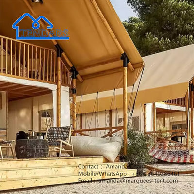 Tenda de luxo de madeira forte Glamping Safari Tenda de camada dupla familiar