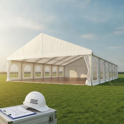 Supervisão de instalação no local Tenda para festas Tenda profissional Gerenciamento de montagem Técnico certificado europeu Estrutura de dossel