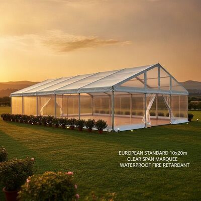 Padrão Europeu 10x20m Transparente Alumínio Span Marquee Tenda de Festa Impermeável Retardante de incêndio