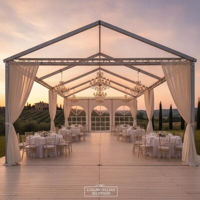 Luxo Itália Casamento Marquise Tenda de Alumínio Quadro Marfim Drapeamento Lustre Toscana Campo Recepção Local