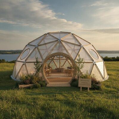 Tenda de festa com design sustentável nórdico, materiais recicláveis ​​ecológicos para eventos ambientalmente conscientes na Dinamarca