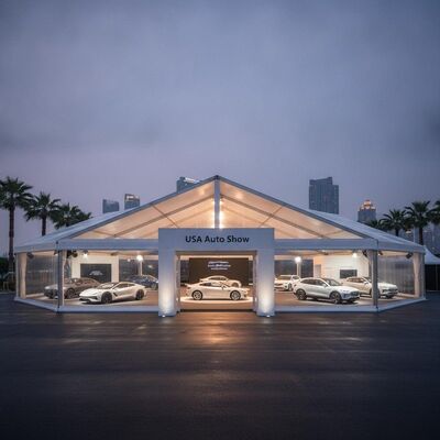 Tenda para festa de exposição em feiras de automóveis dos EUA, exposição de veículos premium, evento automotivo, estrutura de dossel para feiras comerciais americanas