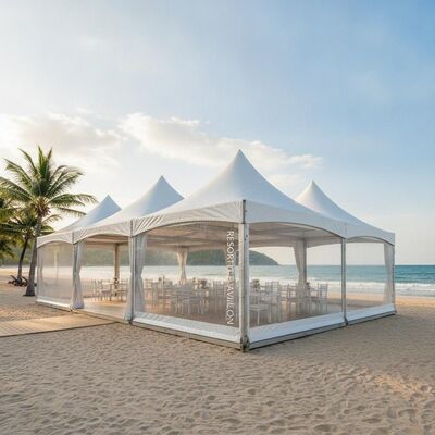 Tenda de festa resistente ao UV Tailândia Resort Beach Event Canopy com paredes laterais Pavilhão de alumínio