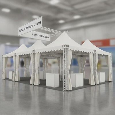 Tenda de expansão modular para festas e exposições da Feira Brasileira de Comércio com sistema Quick Connect Frame