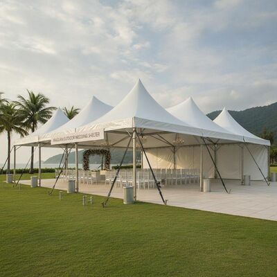 Tenda para festas resistente ao vento, abrigo brasileiro para recepção de casamento ao ar livre com âncoras à terra