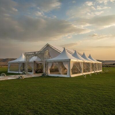 Grande Cerimônia de Casamento Festa Marquise Tenda Alumínio Quadro PVC Pavilhão de Eventos Turcomenistão Celebração