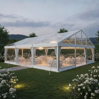 Tenda de Festa Panorâmica com Paredes Laterais Transparentes para Recepções ao Ar Livre, Jantares e Eventos no Jardim