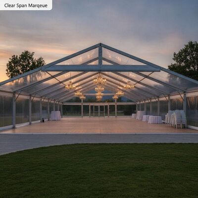 Tenda de festa com vão livre sem postes centrais, estrutura de alumínio para montagem de grande salão de eventos