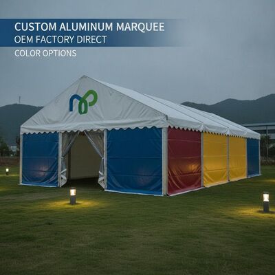 Tenda de festa de alumínio personalizada OEM Fábrica direta com opções de cores de impressão de logotipo